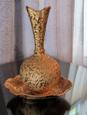 Vintage 22 carat Gold Dixon Art Studio Decorative Bud Vase and Trinket Dish